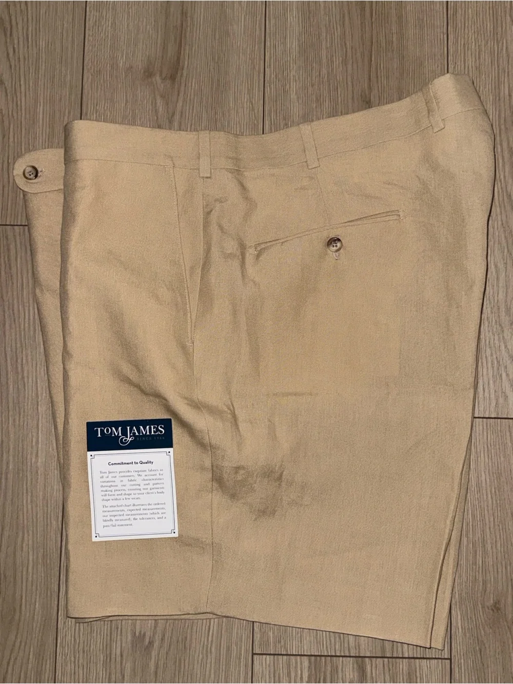 Tom James Tailored Clasic Mens Linen Shorts 48W Coastal Beige Summer Golf Resort